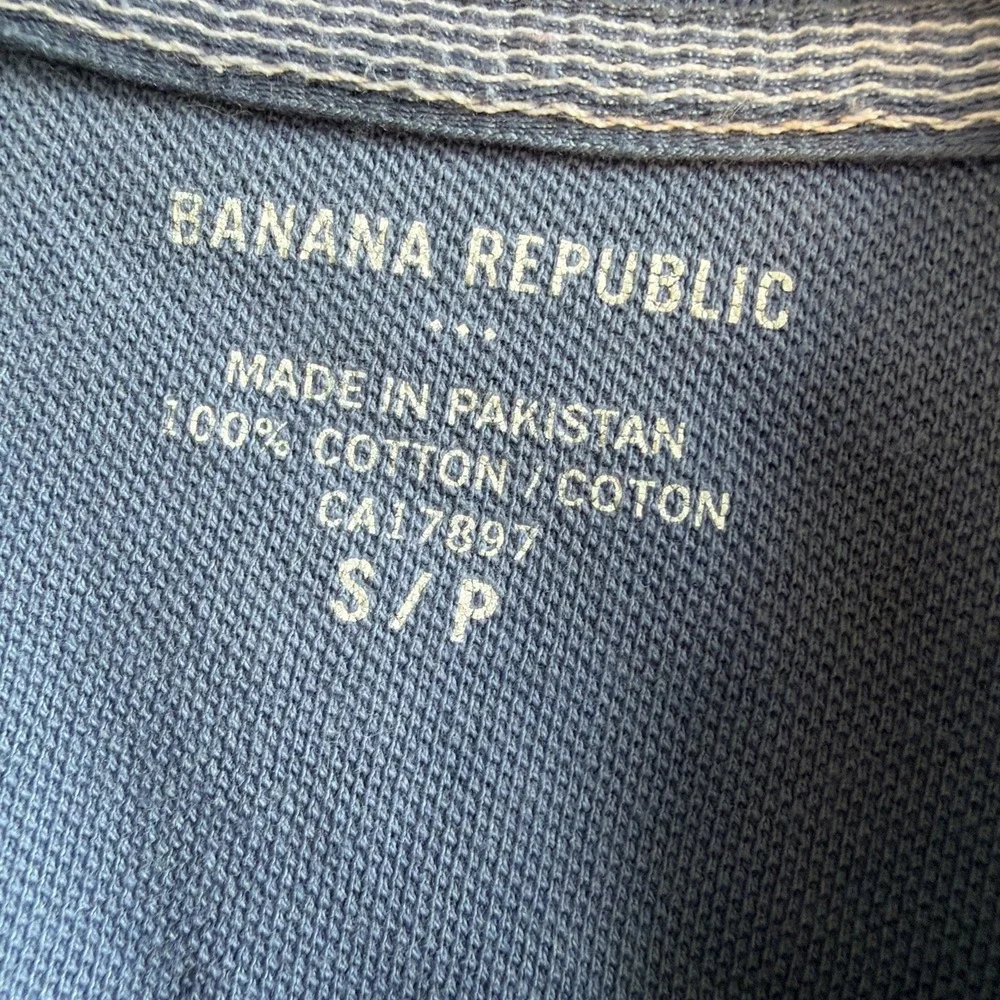 Banana Republic Mens Solid Blue Heritage Elephant Logo Pique Polo Shirt S